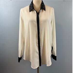 Rock & Republic Button Up Blouse Black & White Studded Collar Womens Large